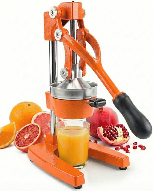 Eurolux Ultra-Premium Cast Iron Juicer | Extra-Large, Heavy Duty, Commercial Grade, Stainless Steel Manual Hand Press Citrus Squeezer For Fresh Orange Juice, Pomegranate, Lemon, and Much More (Orange)