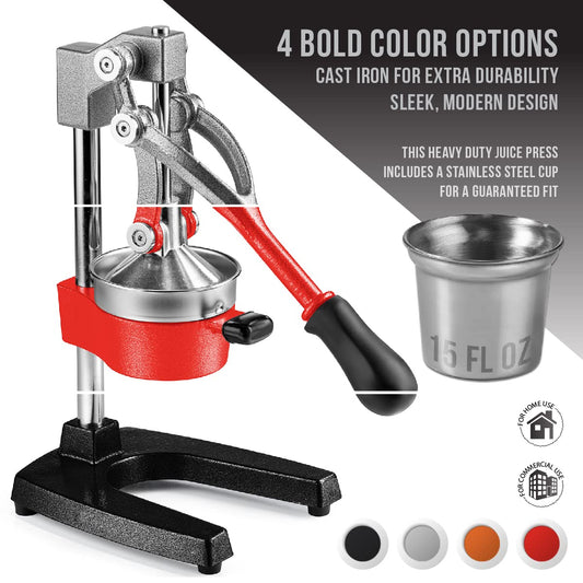 Eurolux Ultra-Premium Cast Iron Juicer | Extra-Large, Heavy Duty, Commercial Grade, Stainless Steel Manual Hand Press Citrus Squeezer For Fresh Orange Juice, Pomegranate, Lemon, and Much More (Orange)