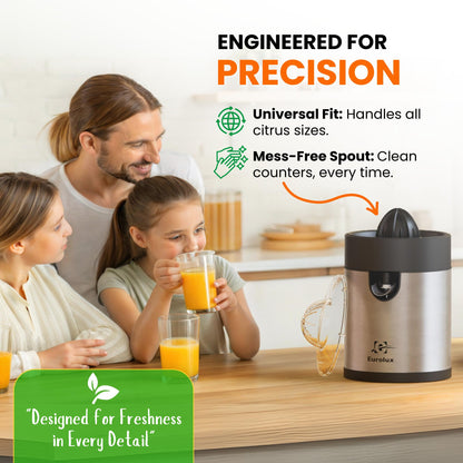 Eurolux Electric Orange Juicer, Sleek Effortless Citrus Juice Squeezer for Lemon, Lime, Grapefruit | Powerful Motor, Easy to Clean, Removable Dishwasher-Safe Parts