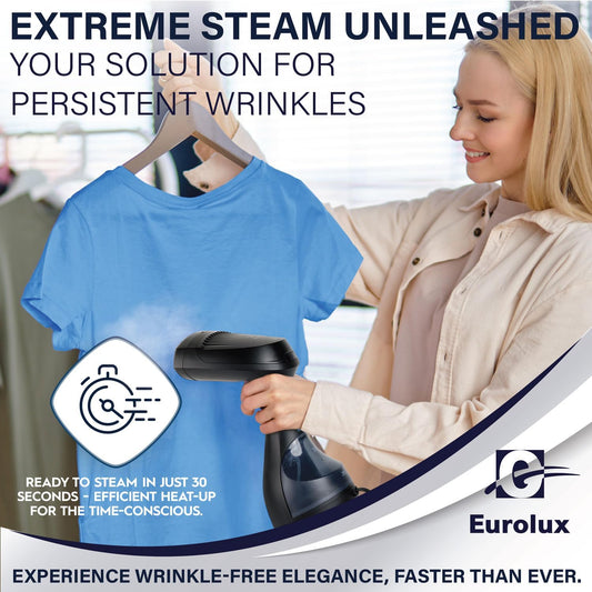 Eurolux Steamer For Clothes Portable Handheld Garment Travel Steamer For Clothing, Detachable Water Tank, 30-second Heat-up Powerful Fabric Wrinkle Remover For Home And Travel