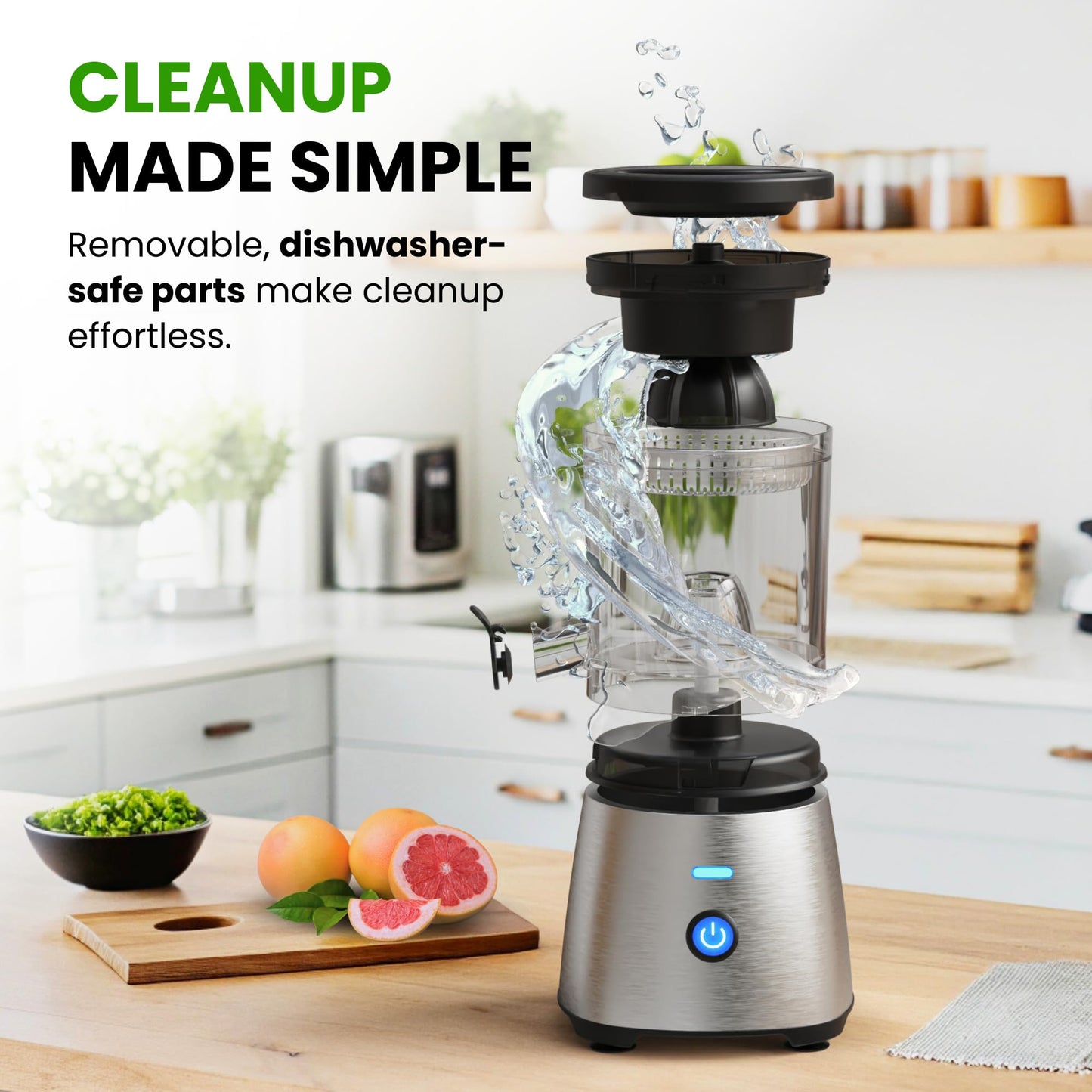 Eurolux Electric Citrus Juicer Stainless Steel | Premium Hands-Free One-Touch Orange Juice Squeezer for Oranges, Lemons, and Limes | Quiet Operation, Easy to Clean, Countertop Small Kitchen Appliance