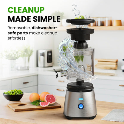 Eurolux Electric Citrus Juicer Stainless Steel | Premium Hands-Free One-Touch Orange Juice Squeezer for Oranges, Lemons, and Limes | Quiet Operation, Easy to Clean, Countertop Small Kitchen Appliance