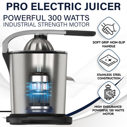 Eurolux Electric Citrus Juicer Power Pro - With 300 Watts of Power, This is The Most Powerful Juicer, for an Easy Smooth Juicing Experience | with Its New Updated Design