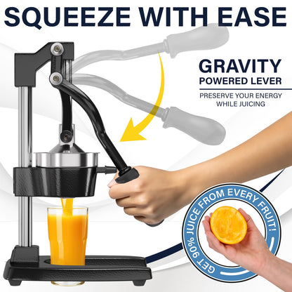 Eurolux Ultra-Premium Cast Iron Juicer | Extra-Large, Heavy Duty, Commercial Grade, Stainless Steel Manual Hand Press Citrus Squeezer For Fresh Orange Juice, Pomegranate, Lemon, and Much More (Orange)
