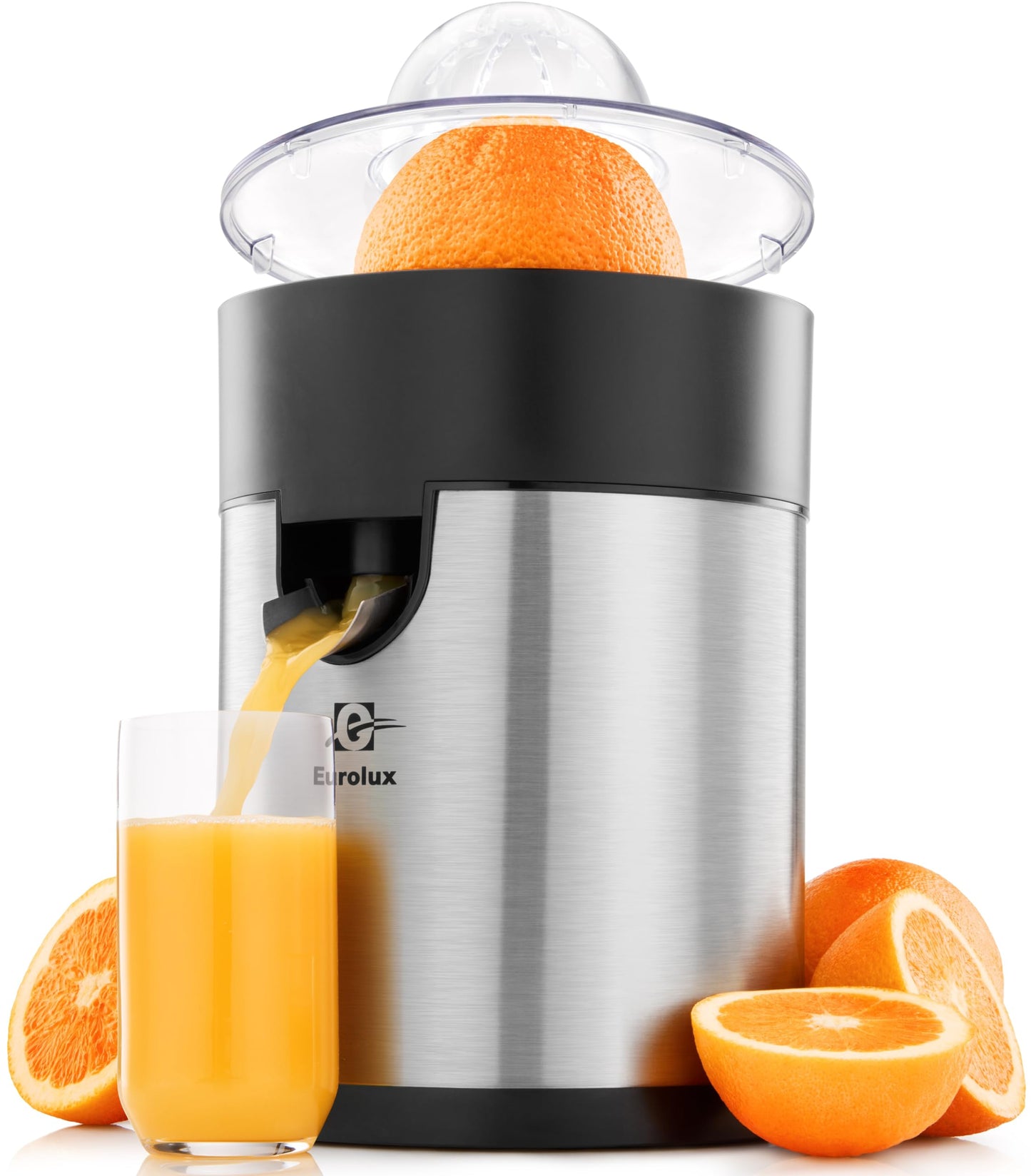 Eurolux Electric Orange Juicer, Sleek Effortless Citrus Juice Squeezer for Lemon, Lime, Grapefruit | Powerful Motor, Easy to Clean, Removable Dishwasher-Safe Parts
