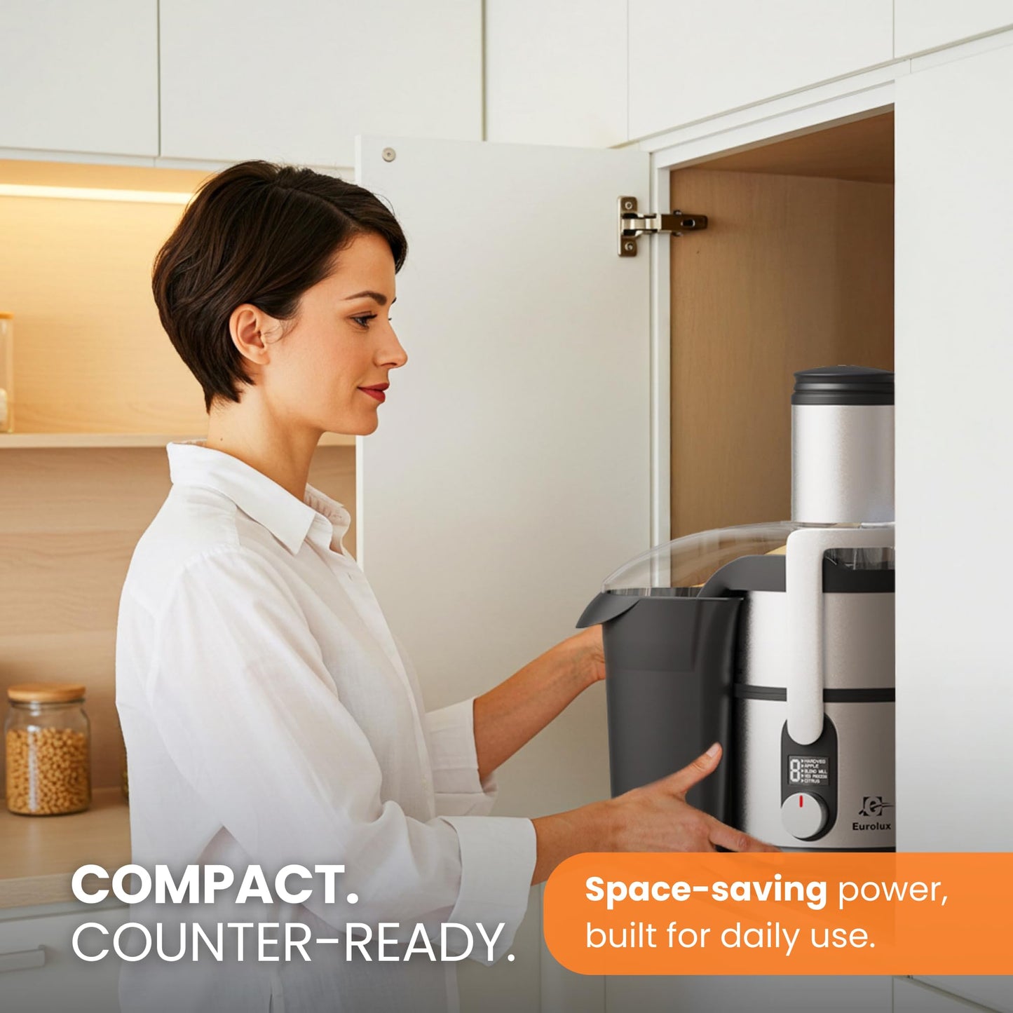 Eurolux Centrifugal Juicer Machine, Easy to Clean Juice Extractor with 3" Feed Chute for Less Cutting, Stainless Steel & BPA-Free