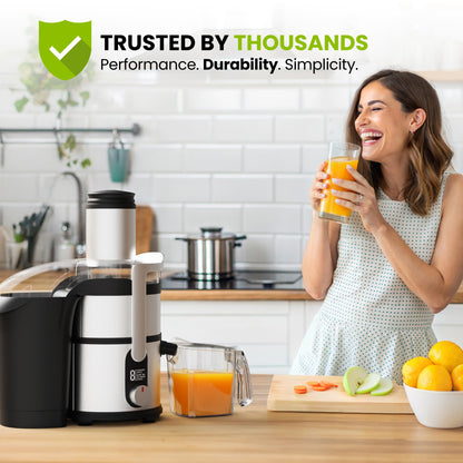 Eurolux Centrifugal Juicer Machine, Easy to Clean Juice Extractor with 3" Feed Chute for Less Cutting, Stainless Steel & BPA-Free