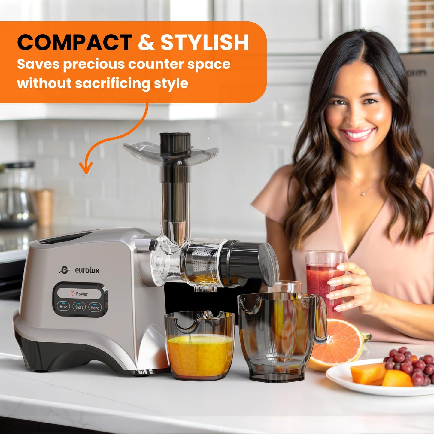 Eurolux Slow Masticating Juicer – Cold Press Machine for High-Yield Juice Extraction – Quiet & Powerful Juicer for Fruits and Vegetables – Easy to Clean, BPA-Free & Nutrient-Rich – Compact Design