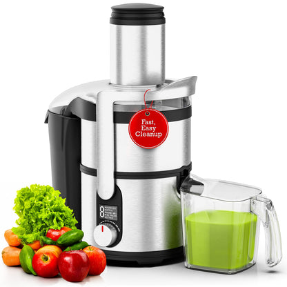 Eurolux Centrifugal Juicer Machine, Easy to Clean Juice Extractor with 3" Feed Chute for Less Cutting, Stainless Steel & BPA-Free