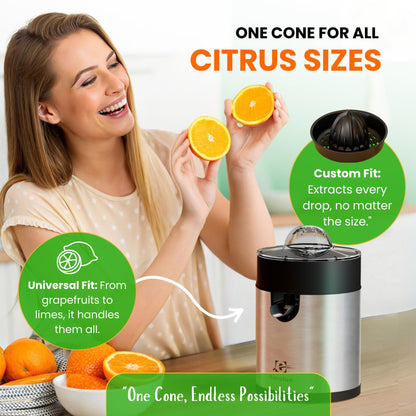 Eurolux Electric Orange Juicer, Sleek Effortless Citrus Juice Squeezer for Lemon, Lime, Grapefruit | Powerful Motor, Easy to Clean, Removable Dishwasher-Safe Parts
