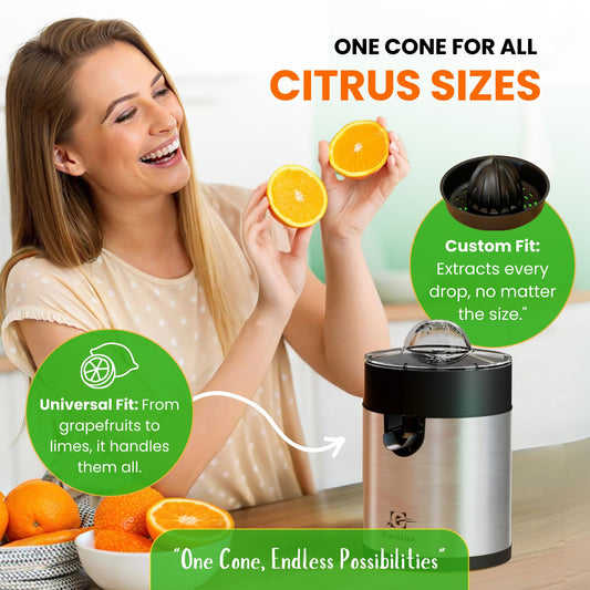 Eurolux Electric Orange Juicer, Sleek Effortless Citrus Juice Squeezer for Lemon, Lime, Grapefruit | Powerful Motor, Easy to Clean, Removable Dishwasher-Safe Parts